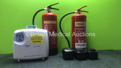 Mixed Lot Including 2 x Foam Fire Extinguishers, 1 x Mangar Airflo MK2 Compressor and 3 x Stryker Ref 6500-101-010 Battery Pack (SN 14043, 16183, 13345*