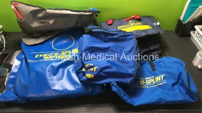 Mixed Lot Including 1 x Hartwell Medical Evac U Splint Mattress, 7 x Evac U Splint Small Mattresses and 1 x Hartwell Medical Evac U Splint Carry Bags