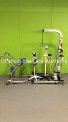 Mixed Lot Including 1 x Liko Golvo 7007 ES Electric Patient Hoist with Controller (Unable to Test Due to No Battery),1 x Arjo Standing Patient Hoist,1 x Welch Allyn BP Meter on Stand and 1 x VacSax Regulator on Stand with Hose and Suction Cup * Asset No N