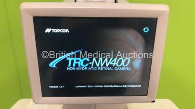 TopCon TRC-NW400 Non-Mydriatic Retinal Camera Version 1.0.7 on Motorized Table (Powers Up - Missing Cap and Rear Trim - See Pictures) *S/N 984604* **Mfd 07/2018 ** *FOR EXPORT OUT OF THE UK ONLY* - 2
