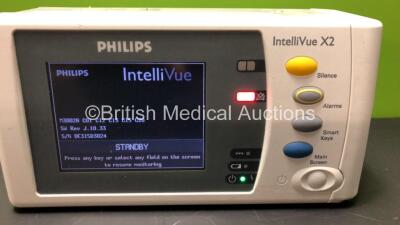 Philips IntelliVue X2 Patient Monitor with Press, Temp, NBP, SPO2 and ECG Resp Options *Mfd 2013* and 1 x Good Battery (Powers Up with Slight Casing Damage - See Photo) *DE3150D3824* - 2