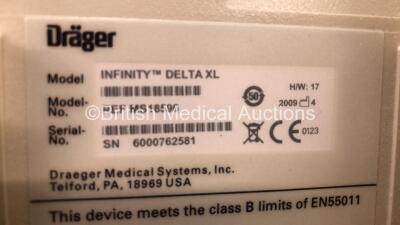 2 x Drager Infinity Delta XL Patient Monitors with HemoMed 1, Aux/Hemo 2, Aux/Hemo 3, NBP and MultiMed Options, 2 x Docking Stations and 2 x Power Supplies *Mfd 2009* (Both Power Up) - 6