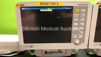 2 x Drager Infinity Delta XL Patient Monitors with HemoMed 1, Aux/Hemo 2, Aux/Hemo 3, NBP and MultiMed Options, 2 x Docking Stations and 2 x Power Supplies *Mfd 2009* (Both Power Up) - 3