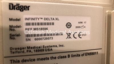 2 x Drager Infinity Delta XL Patient Monitors with HemoMed 1, Aux/Hemo 2, Aux/Hemo 3, NBP and MultiMed Options, 2 x Docking Stations and 2 x Power Supplies *Mfd 2009* (Both Power Up) - 7