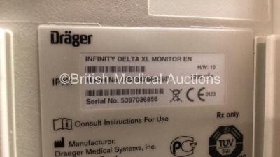 2 x Drager Infinity Delta XL Patient Monitors with HemoMed 1, Aux/Hemo 2, Aux/Hemo 3, NBP and MultiMed Options, 2 x Docking Stations and 2 x Power Supplies *Mfd 2006* (Both Power Up) - 7