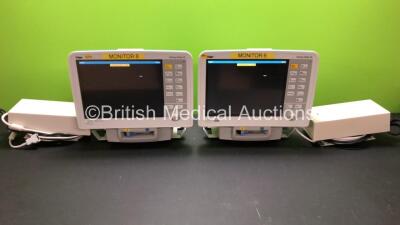 2 x Drager Infinity Delta XL Patient Monitors with HemoMed 1, Aux/Hemo 2, Aux/Hemo 3, NBP and MultiMed Options, 2 x Docking Stations and 2 x Power Supplies *Mfd 2009* (Both Power Up)