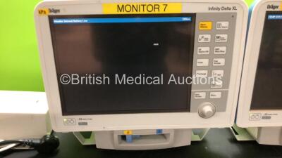 2 x Drager Infinity Delta XL Patient Monitors with HemoMed 1, Aux/Hemo 2, Aux/Hemo 3, NBP and MultiMed Options, 2 x Docking Stations and 2 x Power Supplies *Mfd 2009* (Both Power Up) - 3