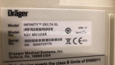 Job Lot Including 1 x Drager Infinity Delta XL Patient Monitor with HemoMed 1, Aux/Hemo 2, Aux/Hemo 3, NBP and MultiMed Options, 1 x Docking Station and 1 x Power Supply *Mfd 2009* ( Powers Up) 12 x Drager MultiMed 12 Ref 5589663 Modules and 1 x Drager Re - 4