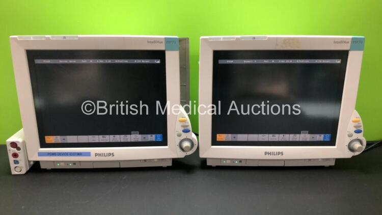 2 x Philips IntelliVue MP70 Anesthesia Patient Monitors with 1 x Philips M3001A Patient Module with ECG/Resp, SpO2, NBP, Press/Temp Options *Mfd 2019* (Powers Up)