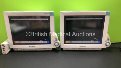 2 x Philips IntelliVue MP70 Anesthesia Patient Monitors with 1 x Philips M3001A Patient Module with ECG/Resp, SpO2, NBP, Press/Temp Options *Mfd 2012* (Powers Up)