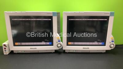 2 x Philips IntelliVue MP70 Anesthesia Patient Monitors with 1 x Philips M3001A Patient Module with ECG/Resp, SpO2, NBP, Press/Temp Options *Mfd Refurbished 2019* (Both Power Up)