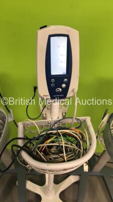 2 x Mindray Accutorr Plus Patient Monitors on Stands with 2 x BP Hoses and 2 x SpO2 Finger Sensors * 1 x Missing Wheel * and 1 x Welch Allyn Spot Vital Signs Monitor with 1 x BP Hose and Assorted Leads (All Power Up) - 3