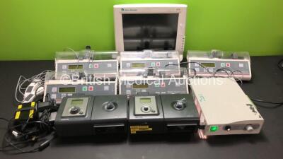 Mixed Lot Including 1 x Olympus CLH-SC Halogen Light Source (Powers Up) 2 x REMstar Auto A-Flex System One CPAP Units with 2 x Humidifiers and 2 x Power Supplies, 5 x Graseby 3300 Syringe Pumps with Hand Controls and 1 x Datex Ohmeda S/5 Monitor Display