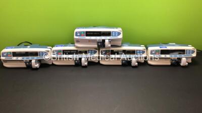 4 x Cardinal Health and 1 x Carefusion Alaris GH Syringe Pumps (All Power Up with 2 x Service Required and 1 x Blank Screen)