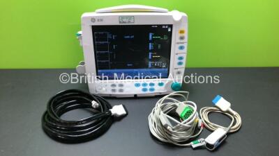 GE B30 Patient Monitor *Mfd 201* (Powers Up with some Marks to Screen - See Photo) with 1 x GE Type E-PSMPW Module *Mfd 2012* Including ECG, SpO2, T1/T2, P1/P2 and NIBP Options, 1 x Type N-FC-00 Gas Module *Mfd 2010* 1 x ECG Lead, 1 x SpO2 Lead with Finge