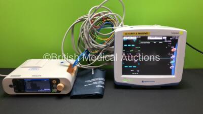 1 x Philips SureSigns VMI Patient Monitor *Mfd 2013* (Powers Up) and 1 x Nihon Kohden Vismo Patient Monitor with 1 x SpO2 Lead, 1 x ECG Lead and 1 x NIBP Hose with Cuff (Powers Up) *SC12701281 - V.03-21 K*