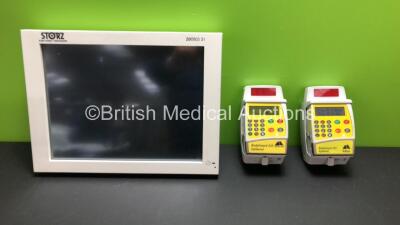 Mixed Lot Including 1 x Karl Storz 200903 31 Touch Screen and 2 x CME McKinley BodyGuard 545 Epidural Infusion Pumps with Chargers (Both Power Up with 1 x Damaged Display - See Photo)