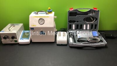 Mixed Lot Including 1 x Olympus CLK-4 Halogen Light Source (No Power) 1 x CardinalHealth Viasys Microlab in Case with Accessories in Case (Powers Up) 1 x BladderScan BVI 9400 Charger and Wireless Hub, 1 x Suction Unit and 1 x Microlife WatchBPoffice Blood