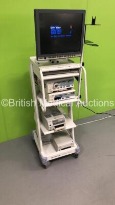 Olympus Compact Stack Trolley with Olympus OEV191H Monitor, Olympus Visera CLV-S40 Light Source, Olympus Visera OTV-S7 Digital Processor and Sony UP-21MD Colour Video Printer (Powers Up) *S/N 508224 / 508231 / 508230 / 508248* - 6