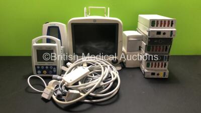 Job Lot Including 1 x CSI Criticare Model 506DN Vital Signs Monitor, 1 x Welch Allyn Spot Vital Signs Monitor, 1 x GE Transport Pro Patient Monitor with GE TRAM 451N Multiparameter Module with ECG, Temp/CO, BP, NBP and SPO2 Options (Damaged Casing - See P