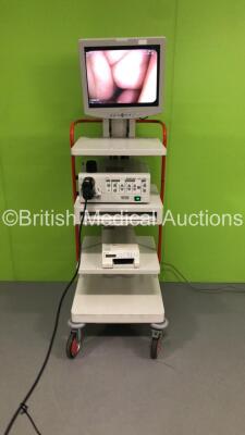 Profile Endoscopy Stack Trolley Including Sony LCD Monitor,Pentax EPK-1000 Video Processor * Mfd 2010 *,Pentax EB-1570K Video Bronchoscope and Sony Color Video Printer UP-25MD (Powers Up)