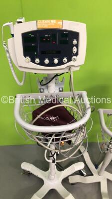 4 x Welch Allyn 53NT0 Patient Monitors on Stands with 4 x BP Hoses,4 x SpO2 Finger Sensors and 3 x BP Hoses (All Power Up) * SN JA054207 / JA041801 / JA053756 / JA123090 * - 2