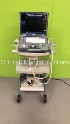 GE Logiq e Portable Ultrasound Scanner Ref 5199704 Software Version R5.0.1 with 1 x Transducer/Probe (12L-RS * Mfd August 2008 *) and Power Supply on Isolation Cart (Powers Up) * SN 9674OWX6 * * Asset No FS 0112166 * *IR291* * Mfd July 2008 *