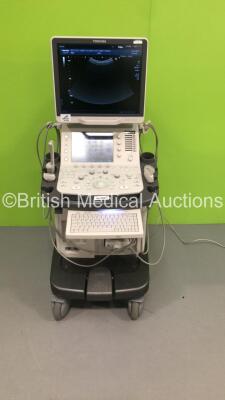 Toshiba Aplio 500 Flat Screen Ultrasound Scanner Model TUS-A500 Software Version AB_V6.50*R308 with 4 x Transducers/Probes (1 x PVT-375BT * Mfd July 2016 *,1 x PLT-1204BT * Mfd July 2016 *,1 x PVT-781VTE * Mfd April 2016 * and 1 x PVT-674BT * Mfd Aug 2016