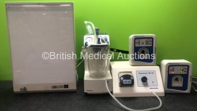 Mixed Lot Including 1 x Wardray X Ray Light Box (Untested Due to Damaged Plug-See Photo) 1 x Medela Vario 18 Type 600.2612 Suction Unit with 1 x Cup (Powers Up) 1 x Nouvag DP20 Dispenser (Powers Up) 2 x Stryker Ahto Irrigation Pumps (Both Power Up) *SN FS