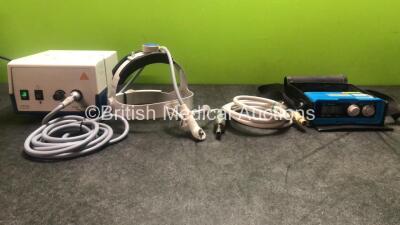 Mixed Lot Including 1 x Heine HK 7000 Fiber Optic Projector Light Source with 1 x Heine MD 1000 Headset (Powers Up with Damaged Bulb-See Photo) 1 x Intra S 550 Dental Surgery Micromotor Handpiece, 1 x Druck DPI 700 Digital Blood Pressure Indicator Gauge (