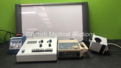 Mixed Lot Including 1 x Daewoong Type Medicanvas HSVB-2L Illuminator (Untested Due to Missing Power Supply with Missing Dial-See Photo) 1 x Vortex Genie 2 Mixer (Powers Up) 1 x Leitz 301-286 Microscope Controller (Powers Up) 1 x EMS Dual Frequency Ultraso