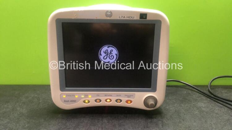 GE Dash 4000 Patient Monitor Including ECG, CO2, NBP, BP1/3, BP2/4, SpO2 and Temp/CO Options with 1 x Battery (Powers Up)