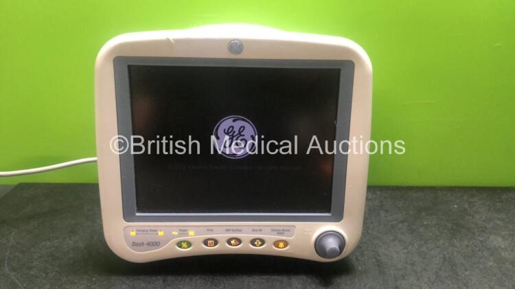 GE Dash 4000 Patient Monitor Including ECG, CO2, NBP, BP1/3, BP2/4, SpO2 and Temp/CO Options with 1 x Battery (Powers Up)