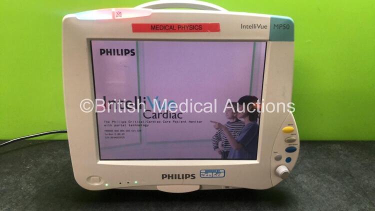 Philips Intellivue MP50 Touch Screen Patient Monitor Software Revision C.00.89 *Mfd 01-2006* 1 x Philips M3012A Module Including Press and Temp Options (Powers Up) *Mfd 01-2011* *SN DE83739404, DE44023925*