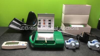 Mixed Lot Including 1 x Eschmann Leg Splint, 3 x 1 Litre Syringes, 1 x Masimo Radical Signal Extraction Pulse Oximeter (Powers Up) 1 x Bardscan II Bladder Scanner (Untested Due to Possible Flat Battery) 2 x Covidien Kendall Heaters (Both Power Up) *SN 319