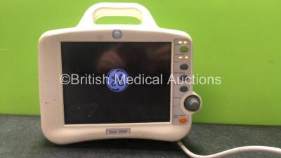 GE Dash 3000 Patient Monitor Including ECG, NBP, CO2, SpO2, Temp/CO, BP1/3, BP2/4 and Printer Options with 1 x Battery (Powers Up with Cracked Casing-See Photo)