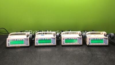 4 x Medfusion 3500 Syringe Pumps (All Powers Up, 1 with Damage-See Photo) *SN 64192, 71349, M12907, M79372*