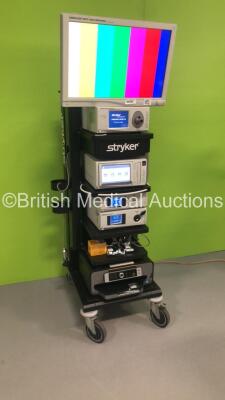 Stryker Stack Trolley with Stryker Vision Elect HDTV Surgical Viewing Monitor, Stryker Pneumo Sure High Insufflator (Cracked Surround), Stryker SDC Ultra HD Information Management System, Stryker 1288 HD High Definition Camera, Stryker 1288 HD Camera Head - 9