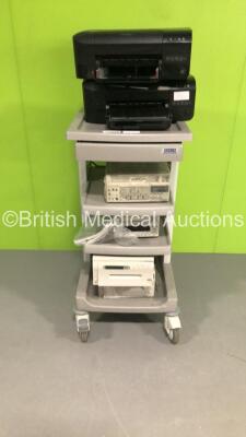 Storz Stack Trolley Including 2 x HP Printers,Sony VideoCassette Recorder SVO-9500MDP,Sony DVD Recorder DVO-1000MD and 2 x Mitsubishi CP700 Printers