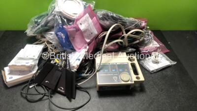 Mixed Lot Including 1 x EMS Therasonic Ultrasound Unit (Powers Up with Missing Transducer / Probe) 1 x ConMed Linvatec Foot Switch and Large Quantity of Patient Monitoring Cables