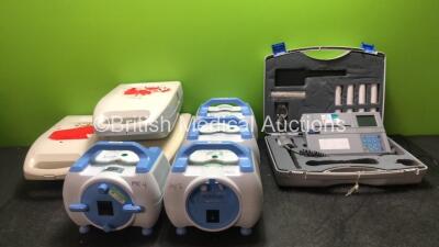 Mixed Lot Including 3 x Philips Respironics Nebulizers (2 Power Up, 1 No Power) 4 x Medix Econoneb Nebulizers (All Power Up) 1 x Micro Lab Spirometer in Case with 1 x AC Power Supply (Powers Up with Faulty Screen-See Photo) *SN 1999PN88939, 12AB191065, PN