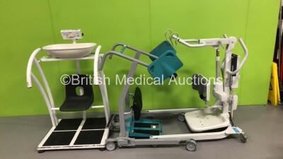 1 x Seca Sit Down Weighing Scales, 1 x Mackworth TA180 Standing Aid and 1 x Sabina II Electric Patient Hoist with Battery and Controller (No Power - Suspect Flat Battery)