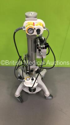 2 x Ethicon/Omrix Biopharmaceuticals Pressure Gauge/Regulators on Stand with Hoses