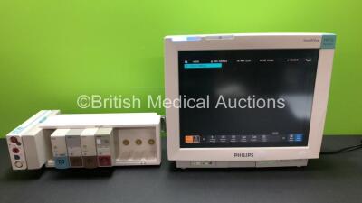 Job Lot Including 1 x Philips IntelliVue MP70 Neonatal Touch Screen Patient Monitor Software Revision J.10.50 *Mfd 11-2004* (Powers Up) 1 x Philips M3001A Module Including ECG/Resp, SpO2, NBP, Press and Temp Options *Mfd 2004-12* with 1 x Philips M8048A M