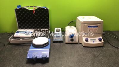 Mixed Lot Including ESE Quant LFR Lateral Flow Reader with 1 x AC Power Supply in Carry Case (Powers Up) 1 x IKA RET Basic C Safety Control Mixer (Untested Due to Missing Power Supply) 1 x Stuart Scientific SA5 Auto Vortex Mixer (Powers Up) 1 x VWR Mini V