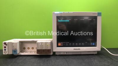 Job Lot Including 1 x Philips IntelliVue MP70 Neonatal Touch Screen Patient Monitor Software Revision J.10.50 *Mfd 12-2004* (Powers Up with Missing Cover) 1 x Philips M3001A Opt CO6 Module Including ECG/Resp, SpO2, NBP, Press and Temp Options, 1 x Masimo 