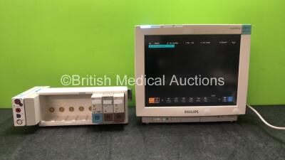 Job Lot Including 1 x Philips IntelliVue MP70 Neonatal Touch Screen Patient Monitor Software Revision J.10.50 *Mfd 12-2004* (Powers Up) 1 x Philips M3001A Opt A01C06 Module Including ECG, SpO2, NBP, Press and Temp Options, 1 x Masimo Set SpO2 Module, 2 x 