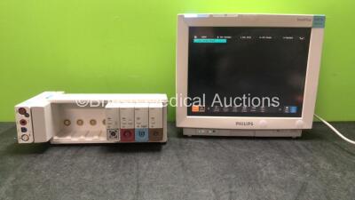 Job Lot Including 1 x Philips IntelliVue MP70 Neonatal Touch Screen Patient Monitor Software Revision J.10.50 *Mfd 12-2004* (Powers Up with Damaged Cover-See Photo) 1 x Philips M3001A Opt A01C06 Module Including ECG, SpO2, NBP, Press and Temp Options, 1 x