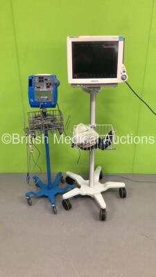 1 x Philips IntelliVue MP70 Patient Monitor on Stand * Mfd 2011 * and 1 x GE Pro 400V2 Patient Monitor on Stand with 1 x SpO2 Finger Sensor and 1 x BP Hose (Both Power Up)