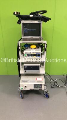 Karl Storz Stack Trolley Including Sony Monitor,Olympus OES UES-30 Electrosurgical Unit with Dual Footswitch,Storz AIDA Control II Unit,Olympus OES CLV-S Light Source Unit and Olympus Stack Connector Cables (Powers Up)